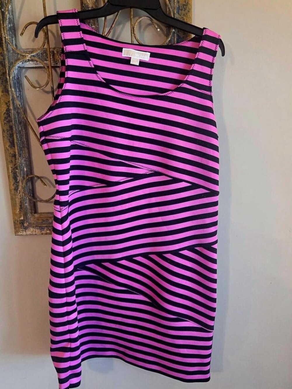 MICHAEL Michael Kors Stripe Bandage Sheath Dress Pink Black Sleeveless Size 12
